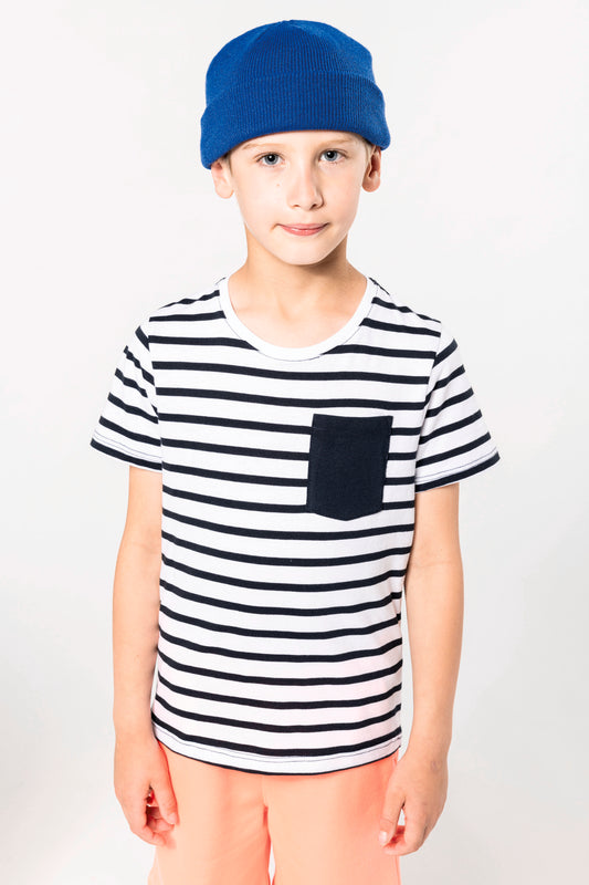 Gestreept T-shirt met zak en korte mouwen kids