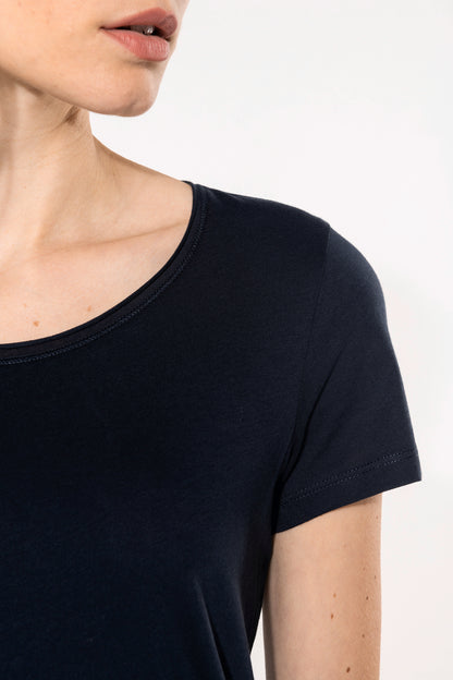 Bio dames-t-shirt kraag met onafgewerkte rand korte mouwen