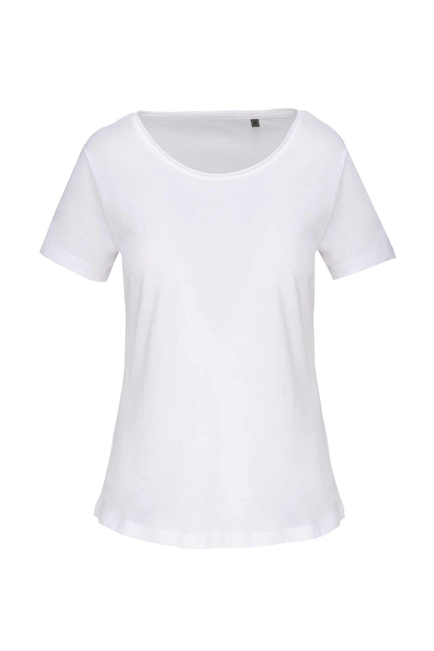 Bio dames-t-shirt kraag met onafgewerkte rand korte mouwen