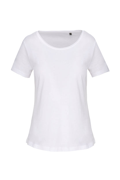 Bio dames-t-shirt kraag met onafgewerkte rand korte mouwen